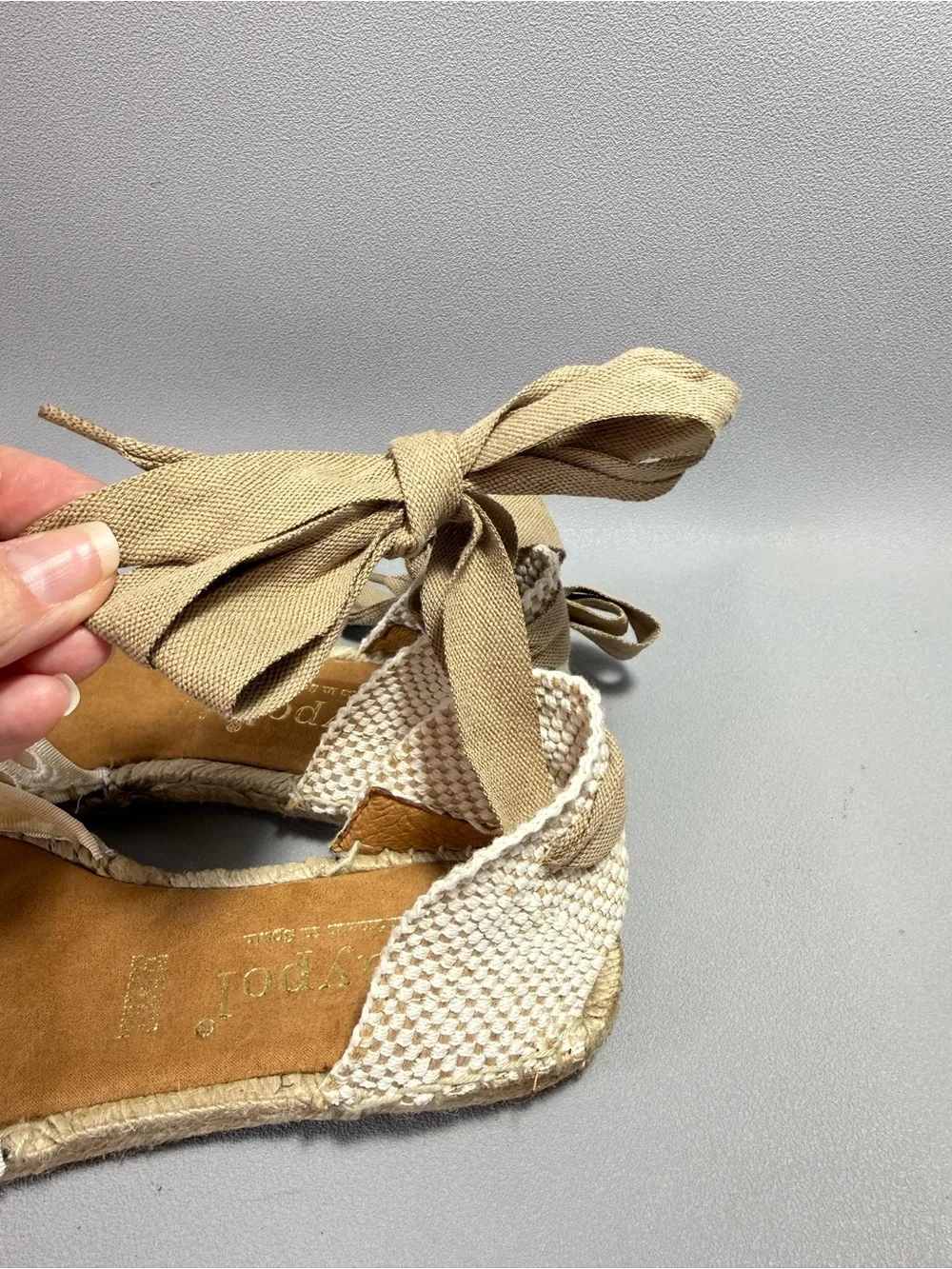 MAYPOL Anthropologie Cream Crochet Lace Ankle Tie Espadrille Flats